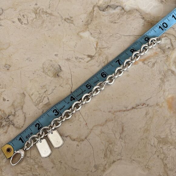 Gucci 925 Sterling Silver Double Dog Tag Solid Oval Rolo Link Bracelet Unisex - Picture 8 of 11
